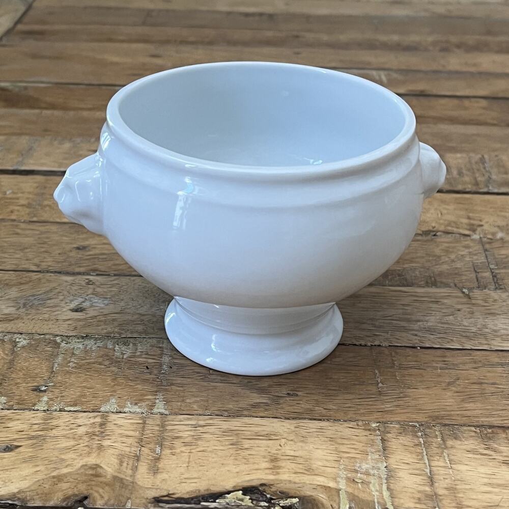 VEGA Footed Lion Head Porcelain Soup Bowl White Mini Tureen